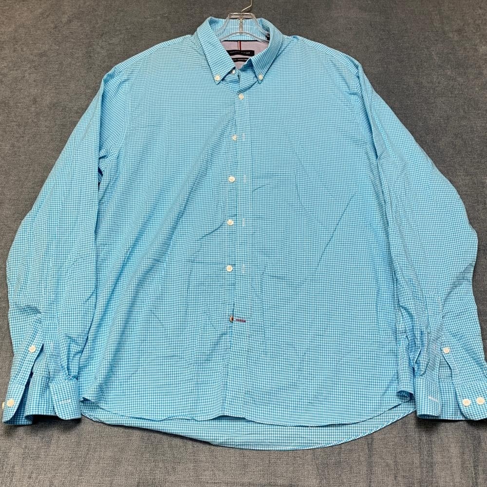 Tommy Hilfiger Dress Shirt Mens 2XL 18 36/37 Blue Check Slim Fit Button Down